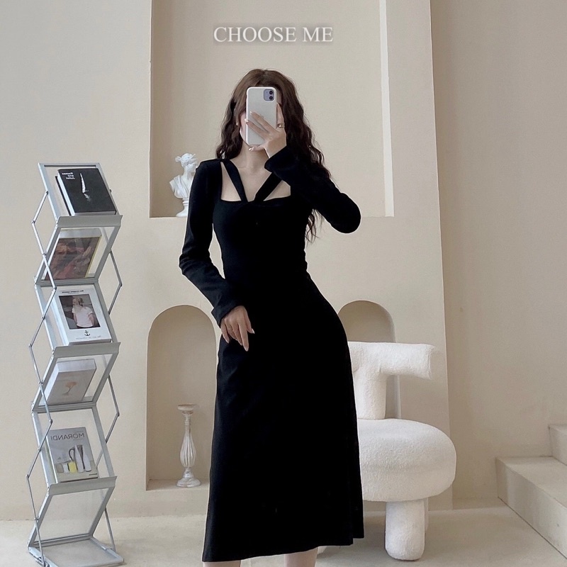 Váy Thun Body Xoắn Cổ Dáng Dài, Váy Body Dài Tay Nhiều Màu - Choose Me KLP | BigBuy360 - bigbuy360.vn