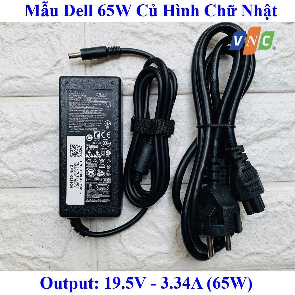 Sạc Laptop Dell Oval - 65W - 19.5v 3.34a - Đầu kim chân tròn nhỏ 4.5*3.0mm