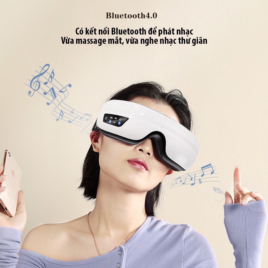 Máy massage mắt loại cao cấp nghe nhạc bluetooth có túi khí matxa bằng rung tần và nhiệt độ giảm thâm quầng xoa dịu
