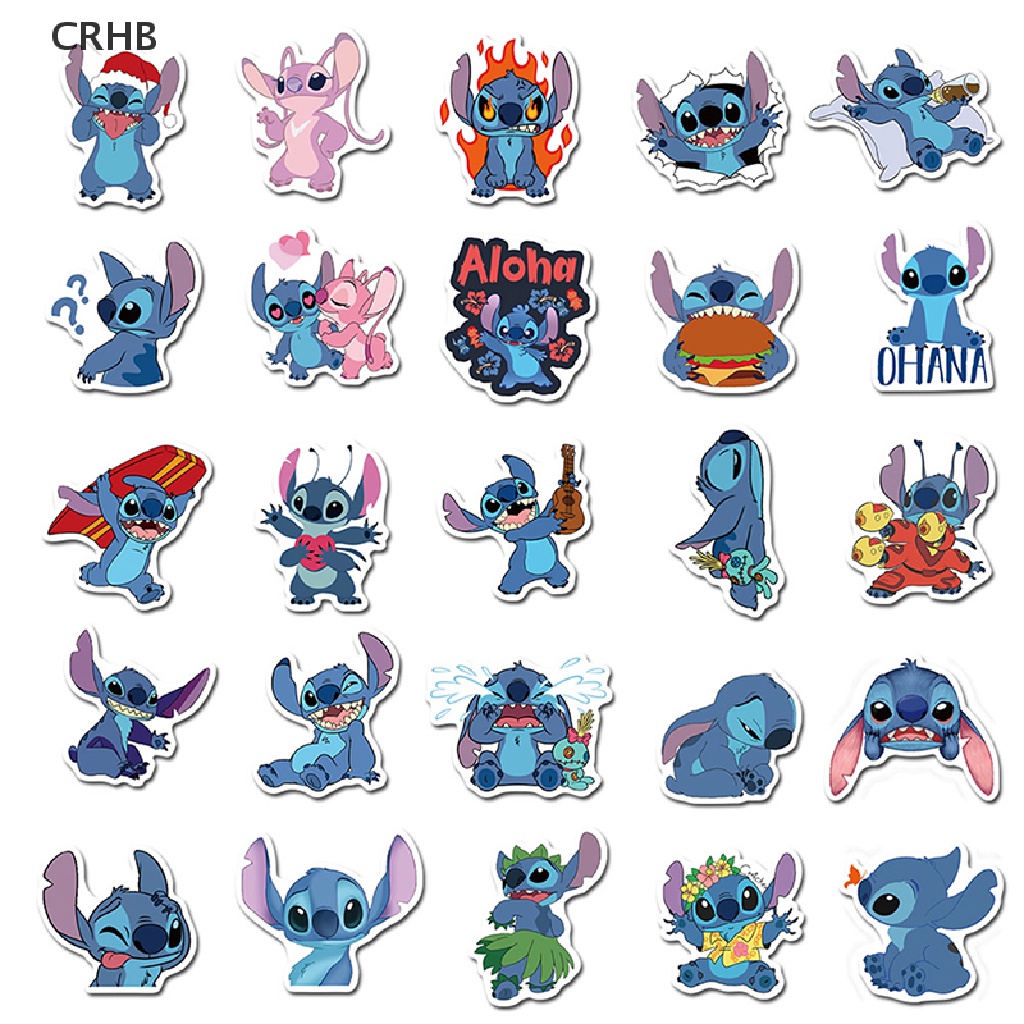 Crhb Set 50 Miếng Dán PVC Hình Stitch Graffiti Dễ Thương Trang Trí Ván Trượt Hành Lý Guitar Laptop Mới