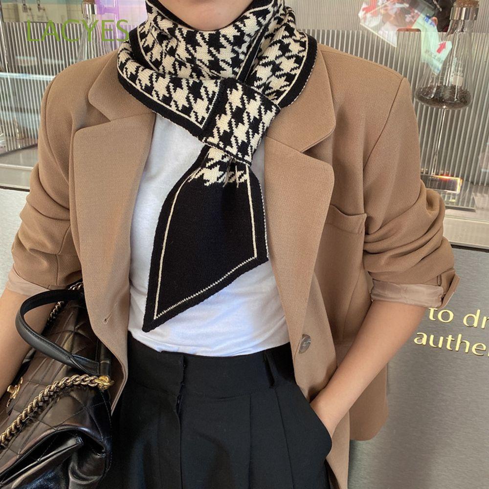 Khăn choàng cổ vải len cashmere họa tiết kẻ sọc/da báo phong cách Hàn Quốc dễ phối đồ thời trang thu đông cho nữ