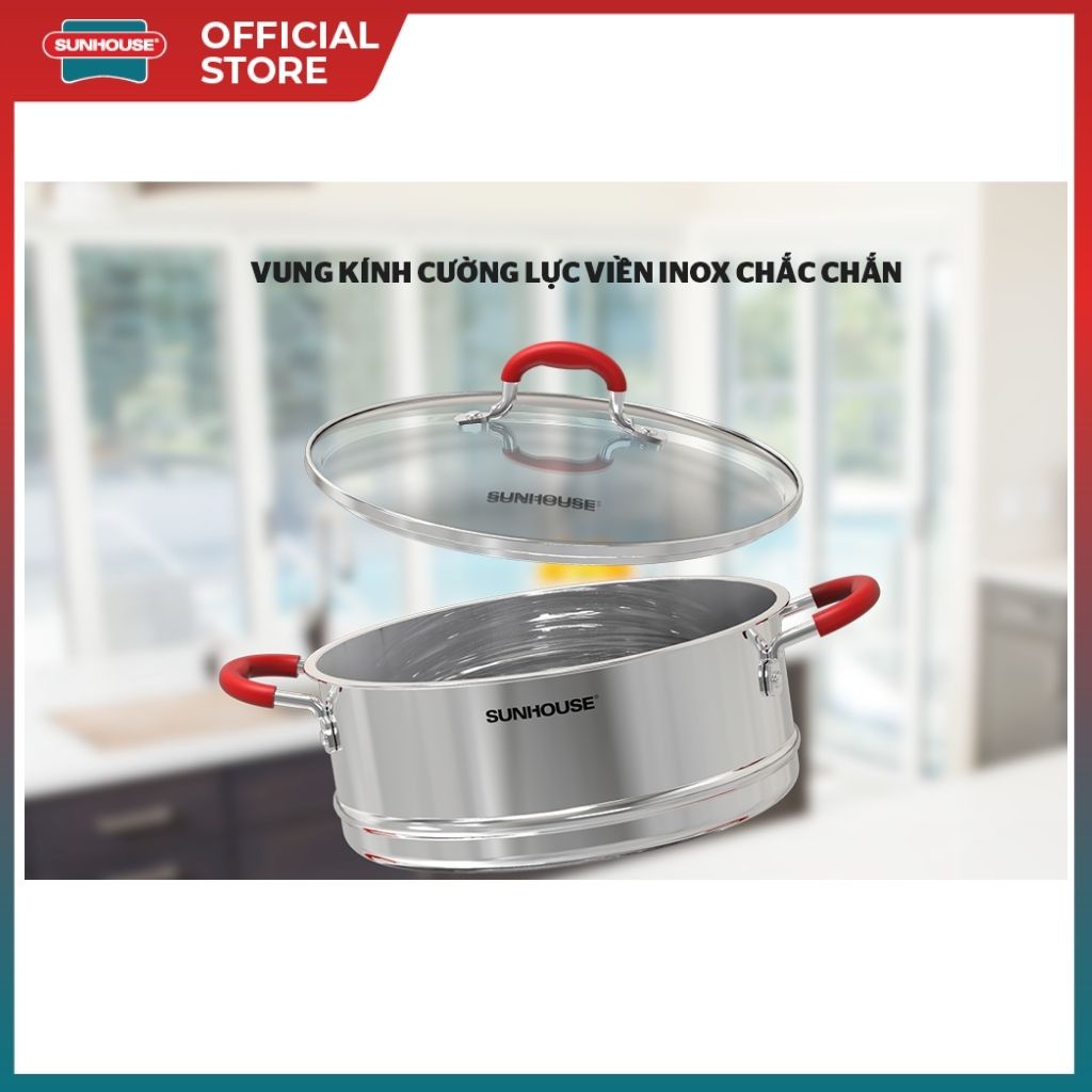 Bộ nồi xửng 5 đáy inox SUNHOUSE SHG507-28-2022 chất liệu inox không bị oxy hoá an toàn cho sức khỏe