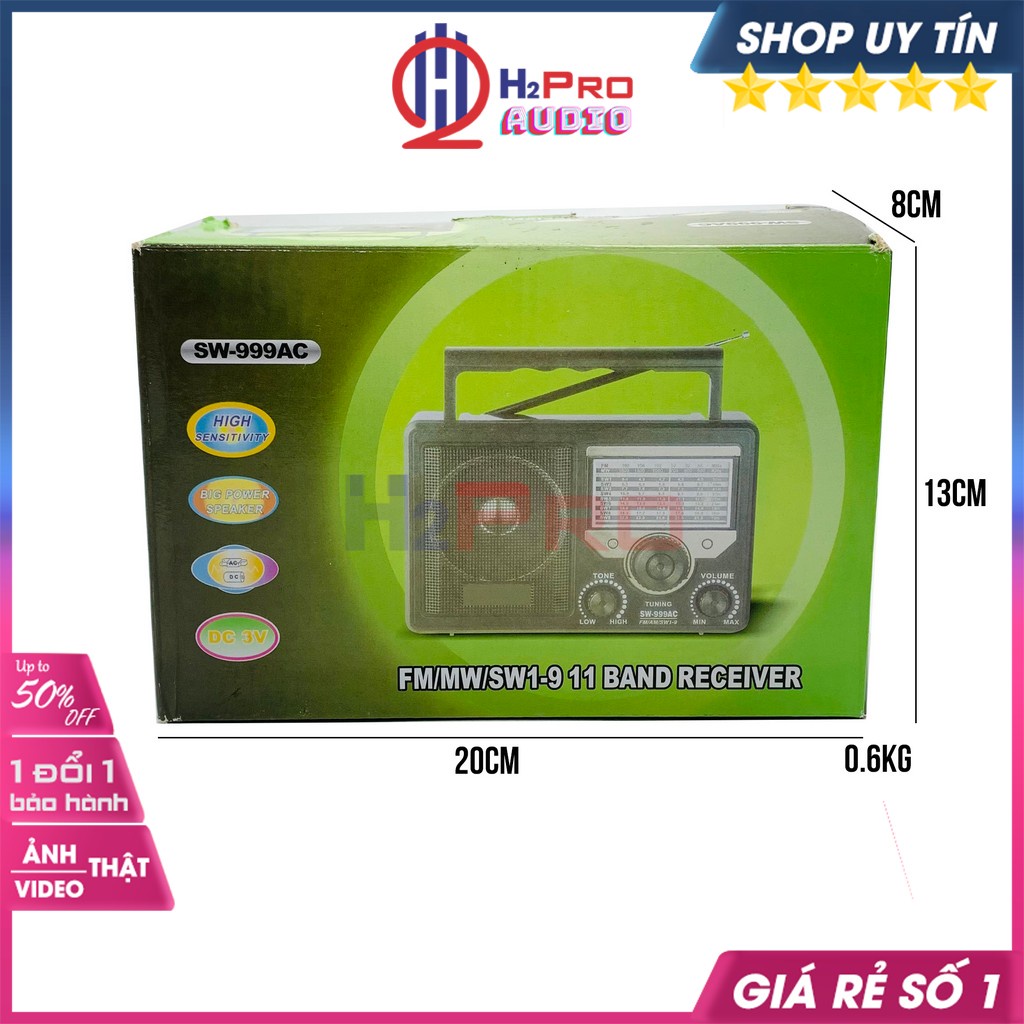 Đài Radio Cho Người Già, Đài Radio Sony SW-999AC FM-MW-SW1-9, Bắt Khoẻ, Có Jack Tai Nghe (Quà 20K 2 Pin Đại)-H2Pro Audio