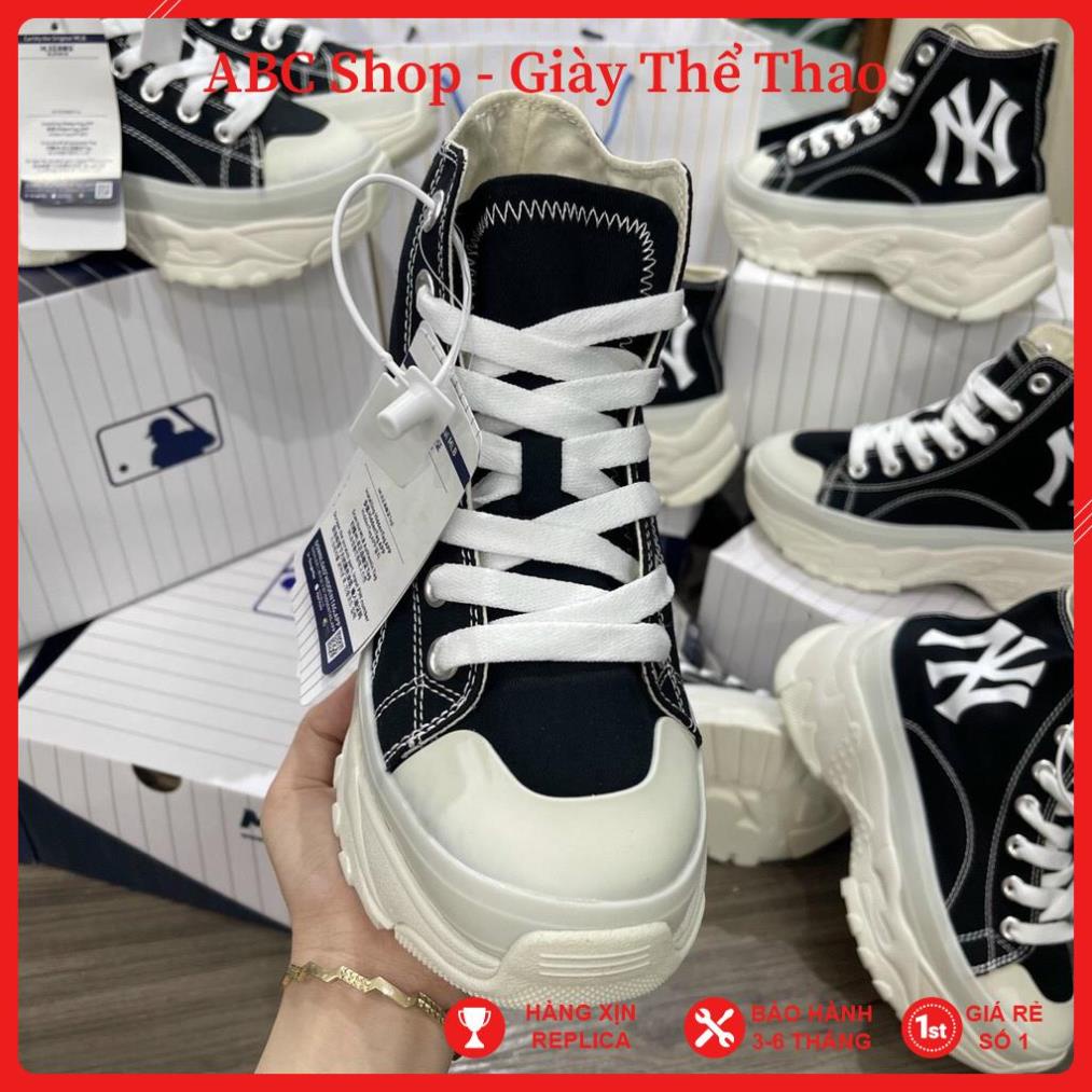 Giầy MLB NY đen cao cổ hót trend , Giày MLB đen đế trắng full box phụ kiện bill tag