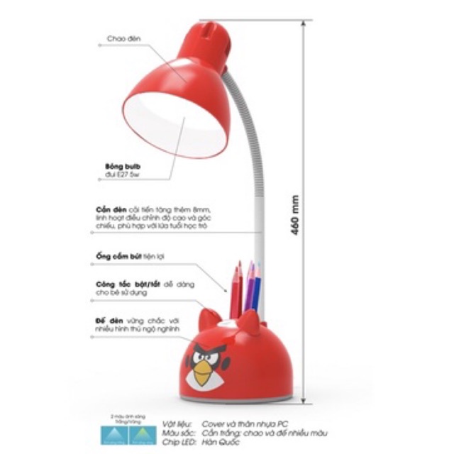 Đèn học để bàn RẠNG ĐÔNG chống cận RL24 kèm bóng LED 5W tiết kiệm điện năng, bảo vệ thị lực