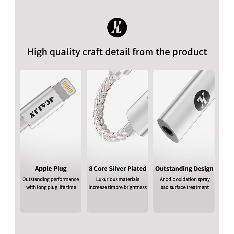 Dây Cáp Âm Thanh Kỹ Thuật Số Chuyển Đổi JM7 USB Type C / lightning Sang 3.5mm DAC CX31993 Cho Android / Apple 32bit / 384KHz
