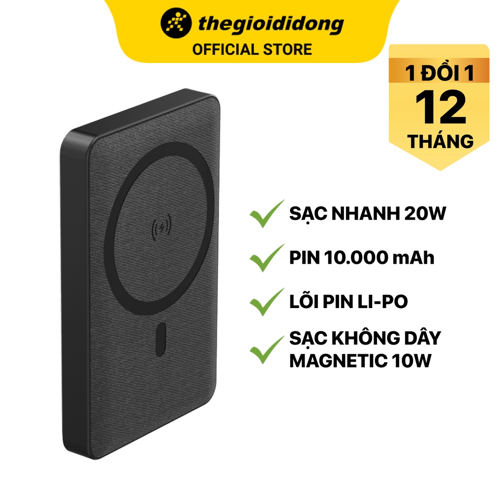 Pin sạc dự phòng Polymer 10000mAh Không dây Magnetic Type C QC3.0 Xmobile PowerLite P181P Đen
