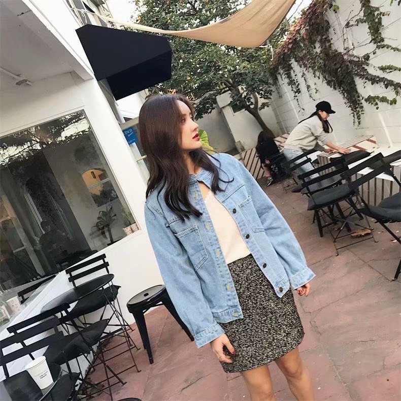 Daduhey Áo khoác denim dài tay trẻ trung năng động phong cách thời trang hàn quốc