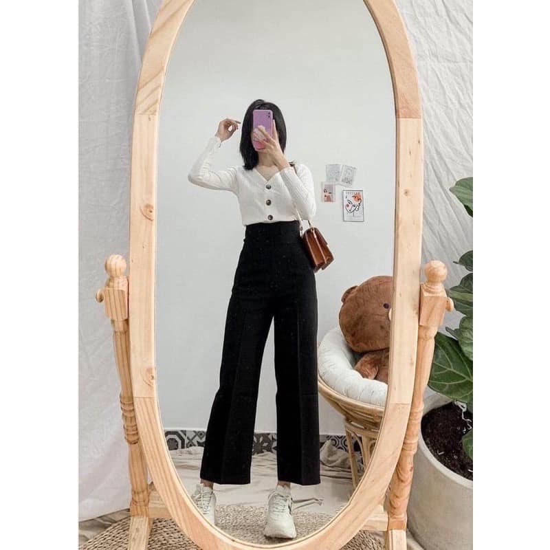 Quần ỐNG RỘNG khóa sườn cạp cao suông Culotes chất liệu cao cấp