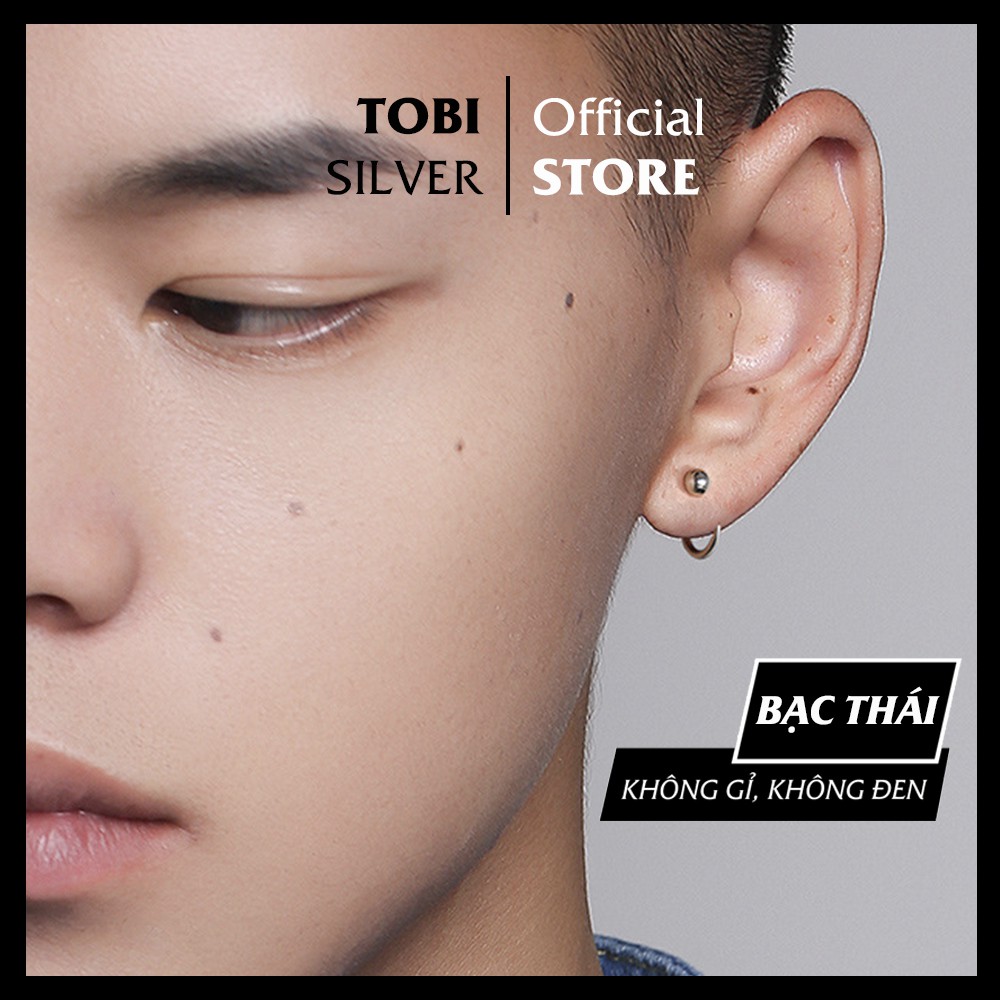 Bông tai bạc cho nam TOBI SILVER hình chữ U xỏ kèm bi nhỏ cá tính khuyên tai nam hoa tai nam KN3