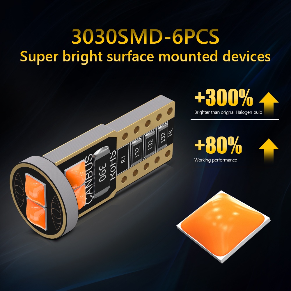 Bộ 2 Đèn LED T10 3030 6SMD DC12V Siêu Sáng Chuyên Dụng Cho Xe Hơi Xe Máy