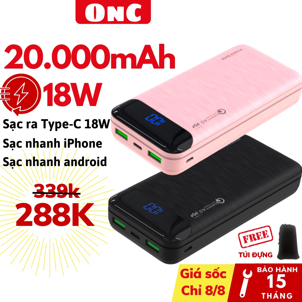 Sạc dự phòng ONC Ultra Power 20000mAh sạc nhanh PD 18W - QC 3.0 Màn hình LED