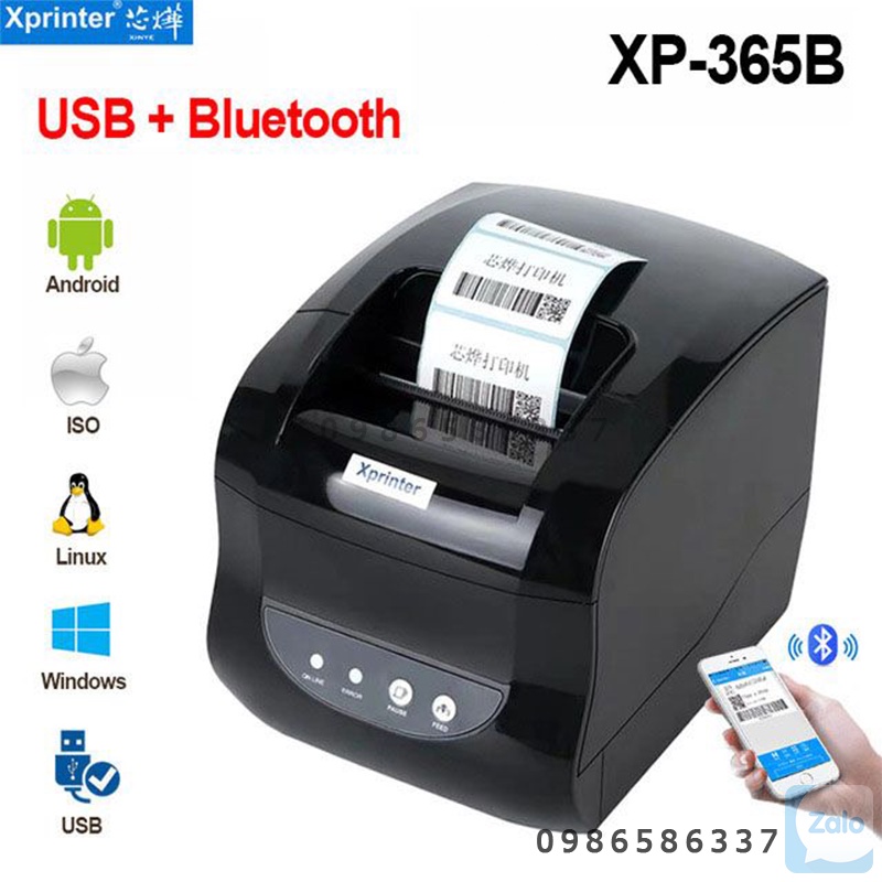 Máy in mã vạch hai chức năng in cả hóa đơn, máy 2in1 in tem mã vạch và in bill Xprinter XP-365B