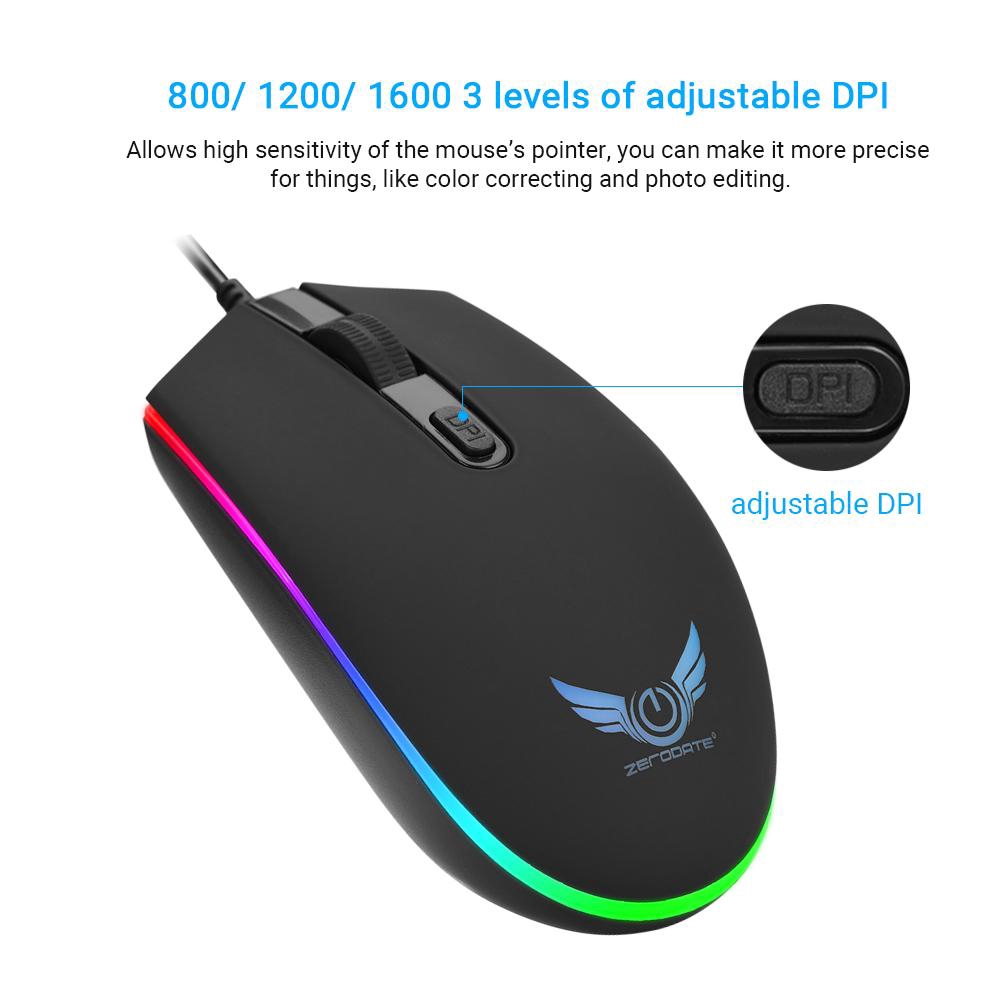 Chuột Gaming có dây ZERODATE s900 1600DPI , LED RGB