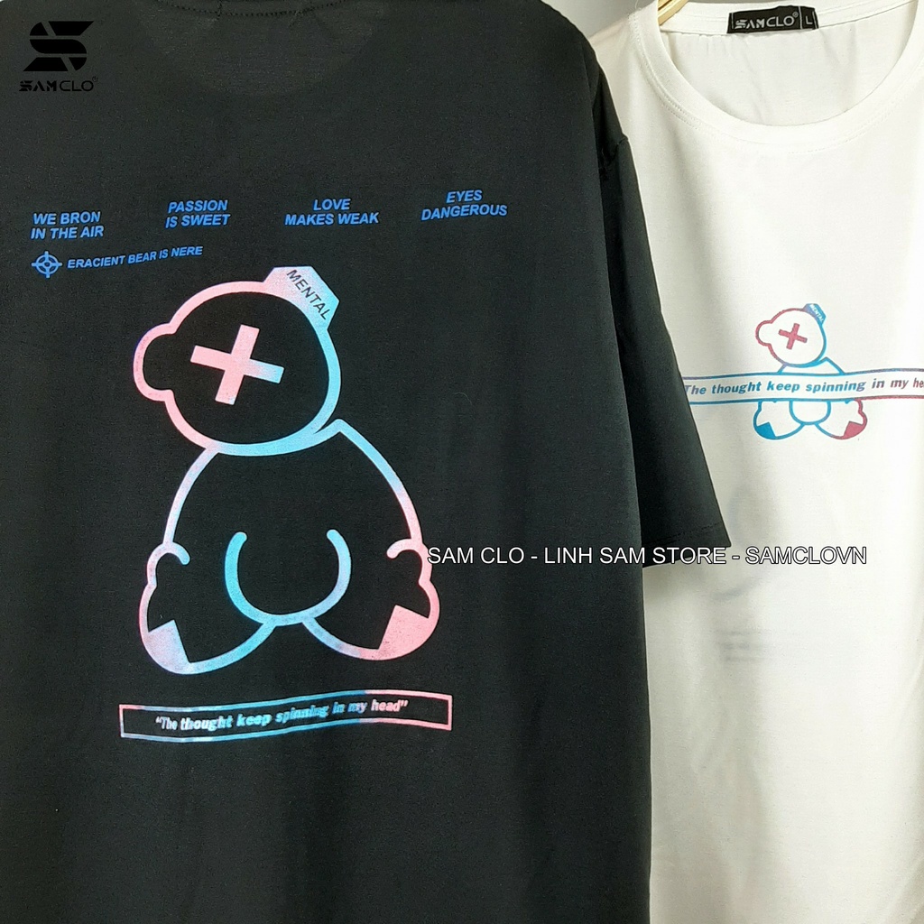 Áo phông tay lỡ nam nữ SAM CLO thun form rộng dáng Unisex - mặc cặp, nhóm, lớp in hình CON GẤU X