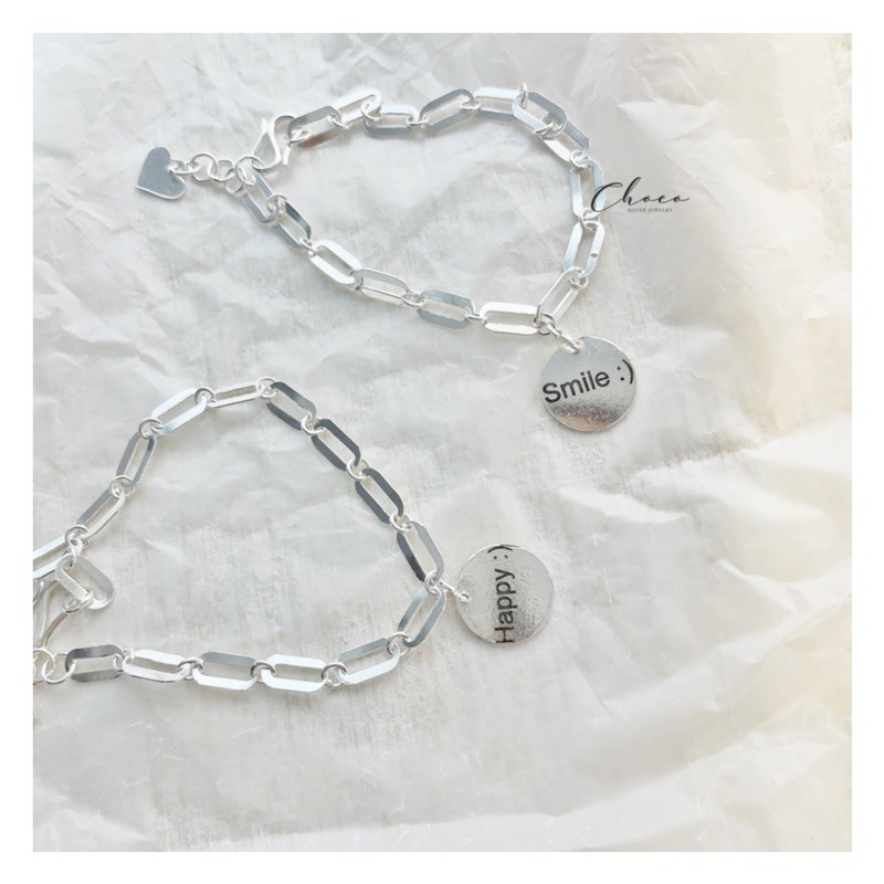 Vòng tay bạc xích tag khắc Choco Jewelry