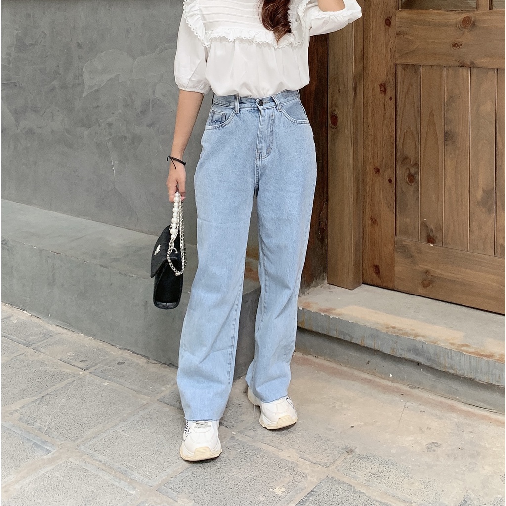 Quần Ống Rộng Quần Jeans Nữ Quần Ống Suông Baggy Cạp Cao Cao Cấp | Tdshopnt - Q07