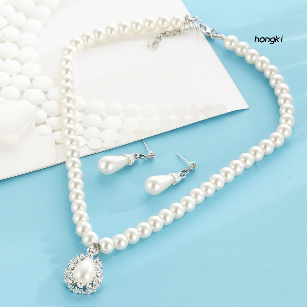 (Hàng Mới Về) Bộ vòng cổ + Bông Tai Đính Ngọc Trai Giả Xinh Xắn