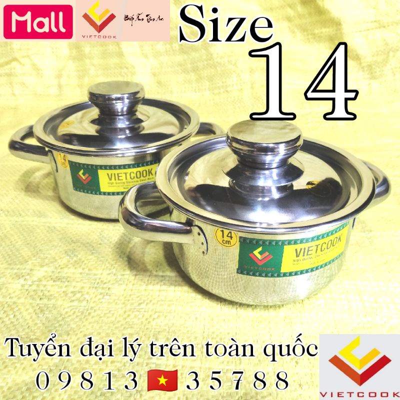 Nồi inox size 14 cm đáy từ chính hãng Vietcook