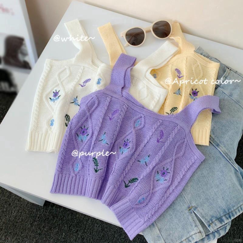 Áo Hai Dây Dệt Kim Thêu Hoa Xinh Xắn Cho Nữ