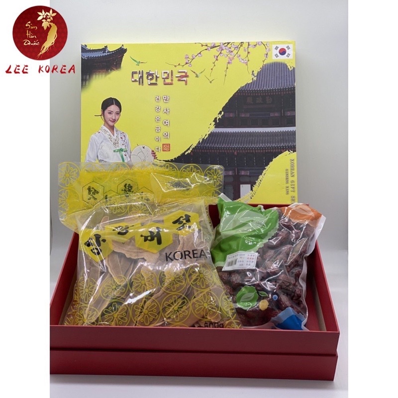 Hộp quà tặng nấm linh chi táo đỏ Hàn Quốc ( 1 kg táo + 0.5 kg nấm linh chi) tặng hộp trà sâm Buleebang Hàn Quốc