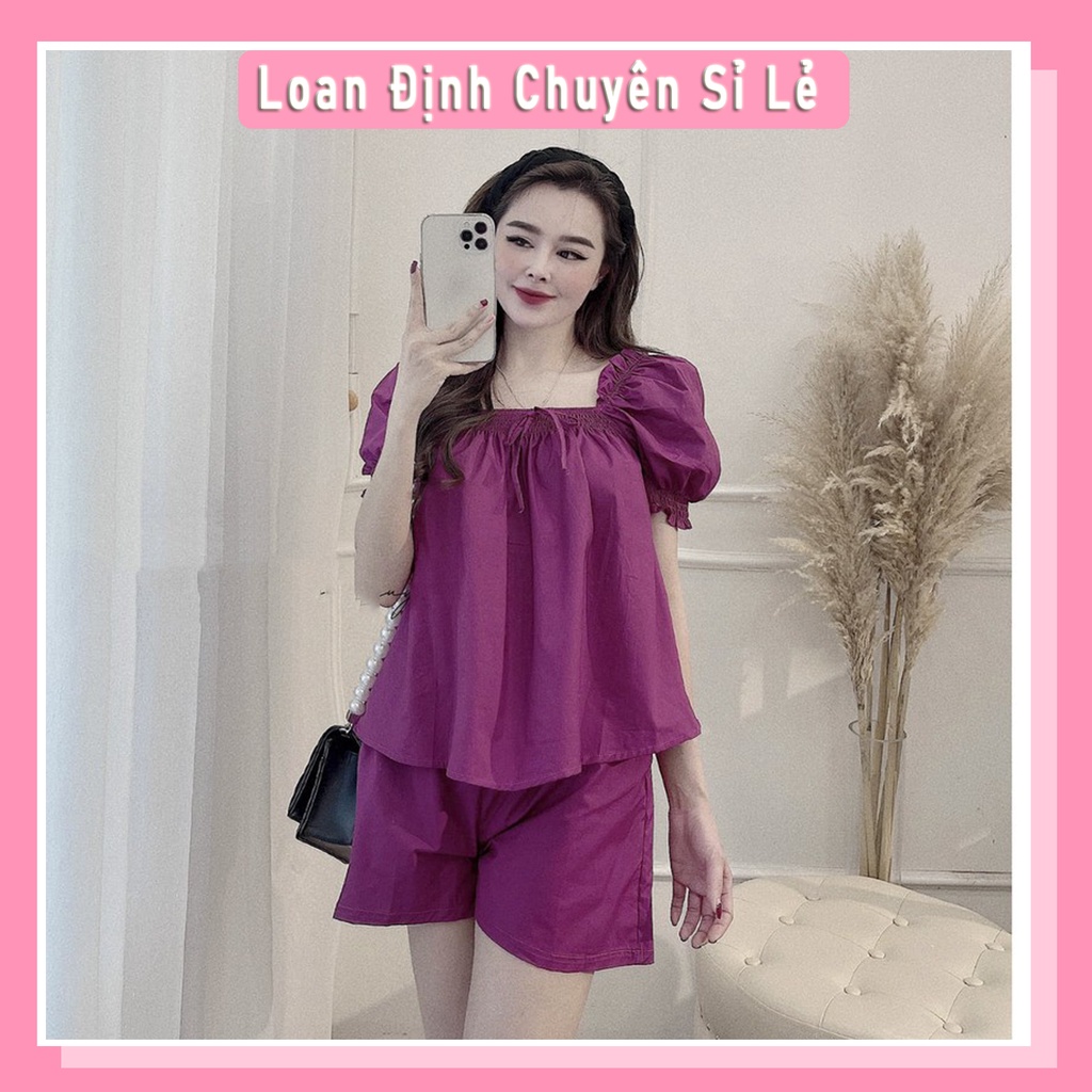 Set Áo Rúm Ngực Tay Bồng Vàng Chanh Mix Quần Sooc