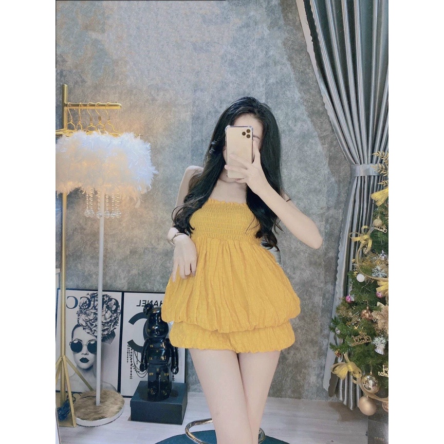 🌐 Sét đồ bộ áo bí 2 dây siêu xinh đũi xốp áo 2 dây freesize