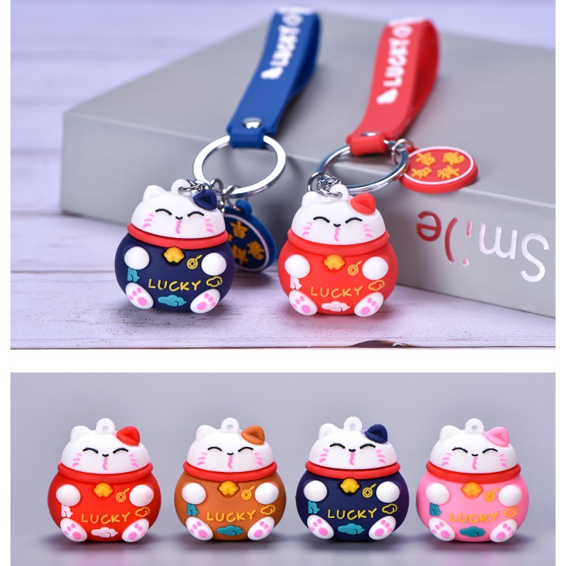 KHO-HN * Mèo thần tài may mắn Maneki Mako Lucky Cat bằng nhựa mềm dùng làm móc chìa khóa, DIY