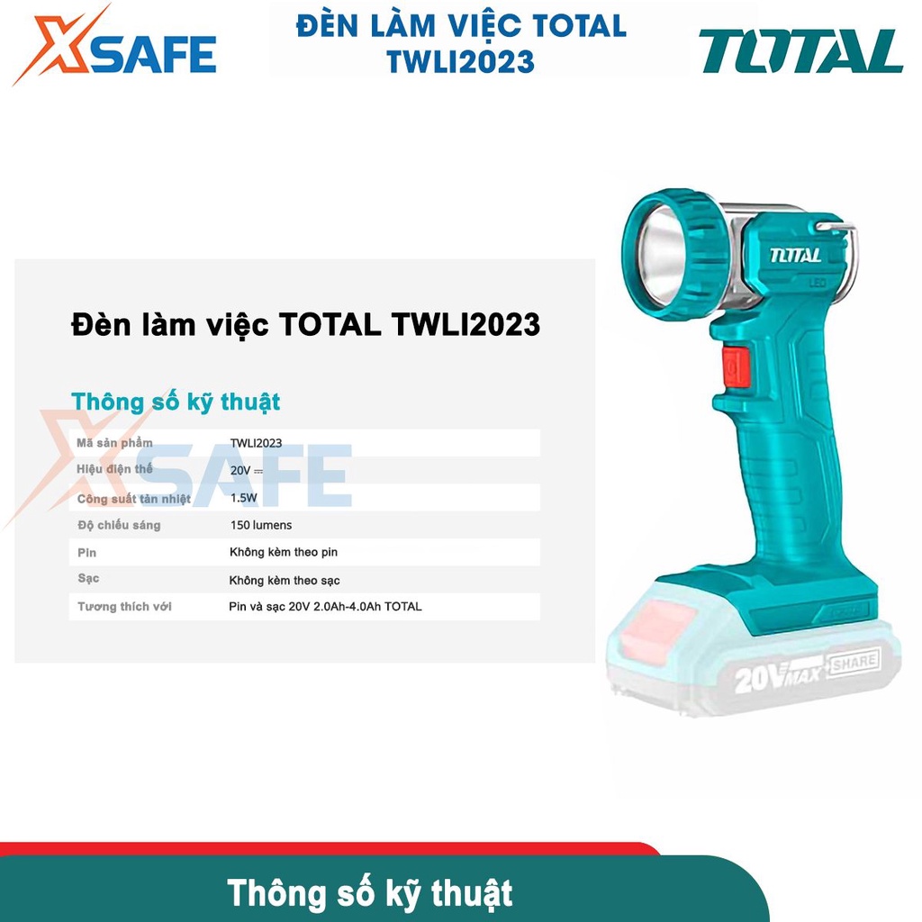 Đèn làm việc dùng pin Lithium-ion 20V TOTAL TWLI2023 - KHÔNG KÈM PIN VÀ SẠC [CHÍNH HÃNG][XSAFE]