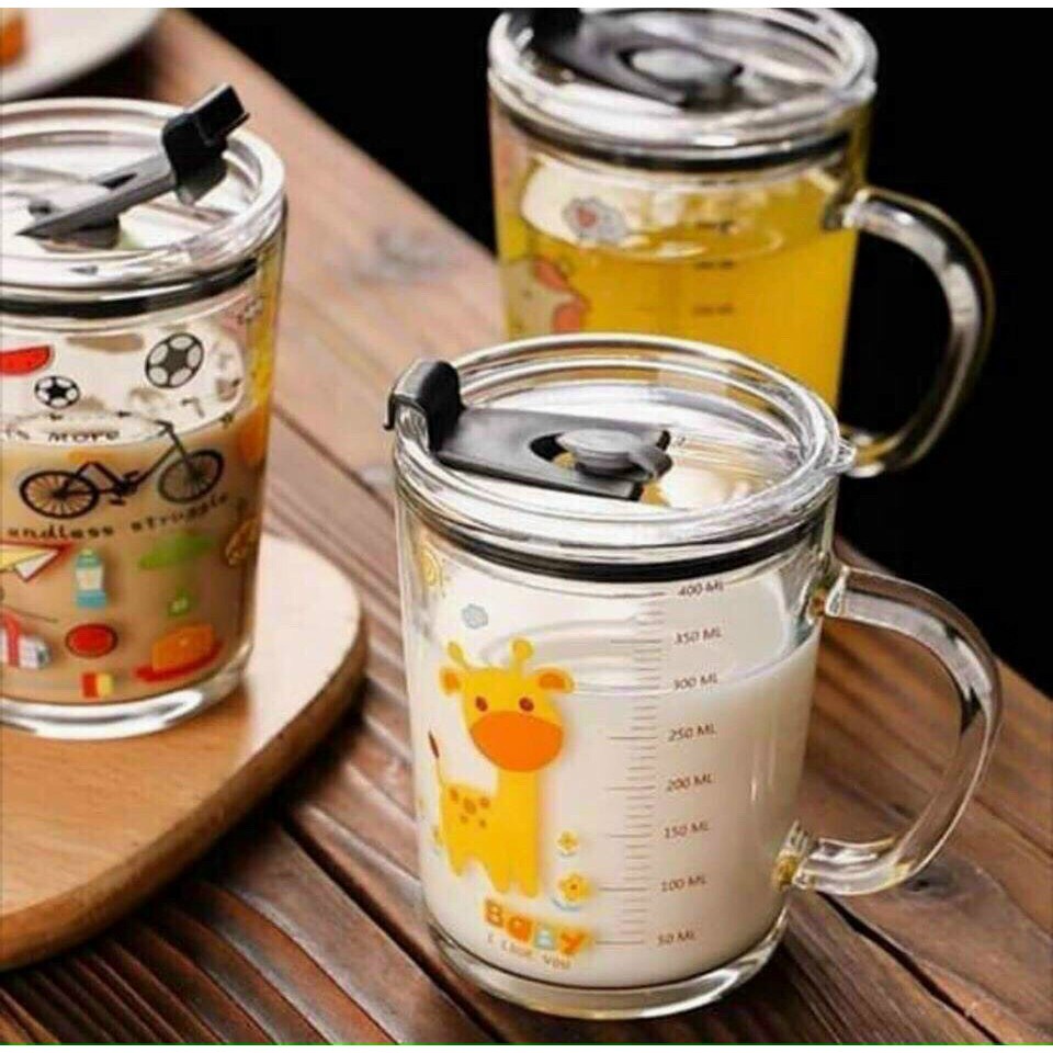 Cốc thủy tinh/ cốc tập uống sữa cho bé cao cấp, kèm 2 ống hút và cọ rửa