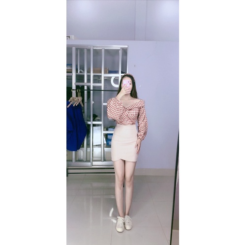 SET ÁO XOẮN NGỰC CARO ĐỎ CV KAKI