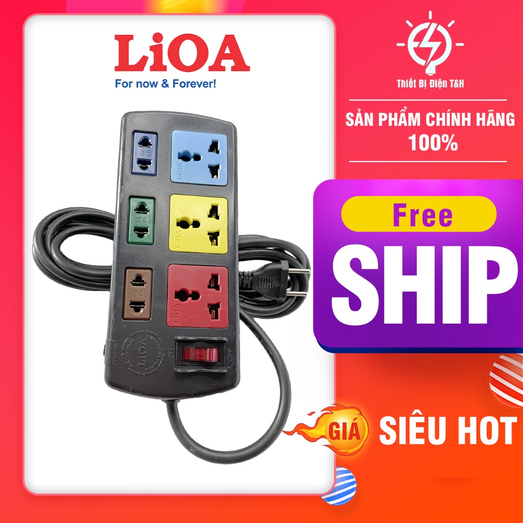 Ổ cắm điện đa năng LIOA kết hợp, 2200W, 6 ổ cắm, 1 công tắc, dây dài 3M, 5M, 3D3S32 - 3D3S52 - Thiết Bị Điện T&amp;H