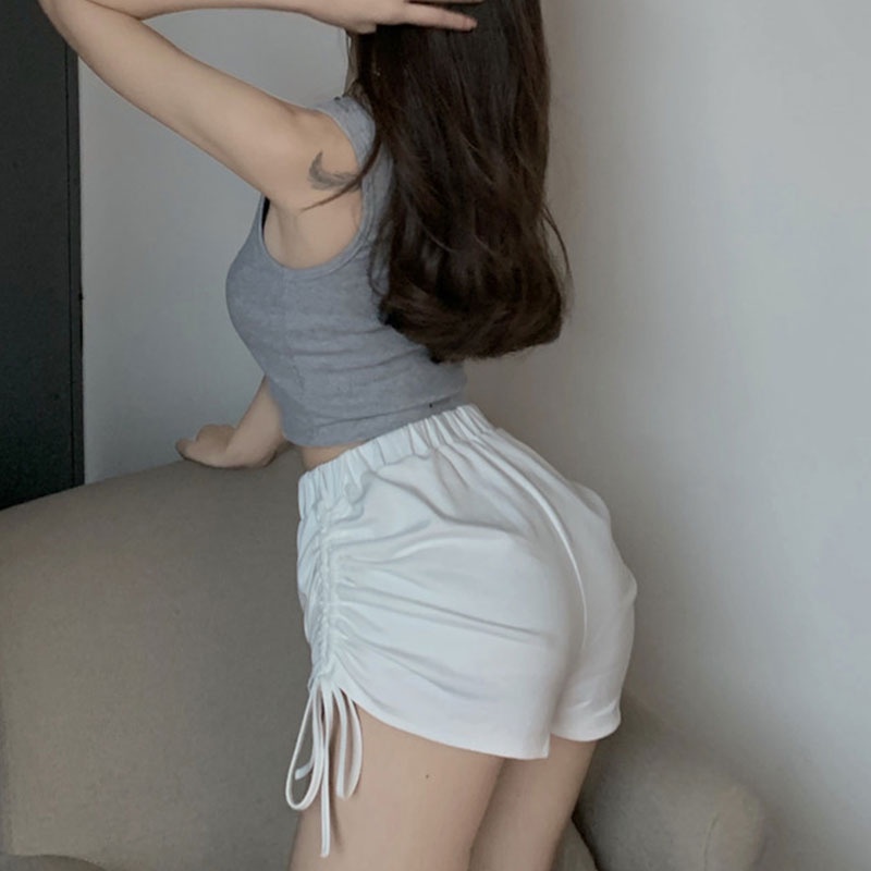 Quần Short Thể Thao Lưng Cao Ôm Dáng Phối Dây Rút Gợi Cảm Cho Nữ