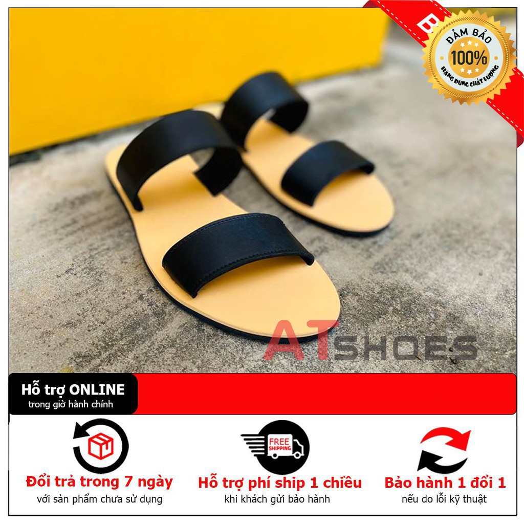 Dép Sandal Nam Atshoes Dép Da Bò Thật Đế Cao Su Chống Trơn Trượt XD2DSG01 (Đen - Nâu)