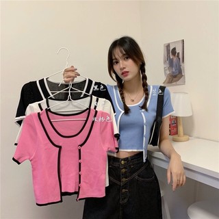 Áo Croptop Nữ Ngắn Tay A06 Hai Mảnh Cardigan Mùa Hè 2021