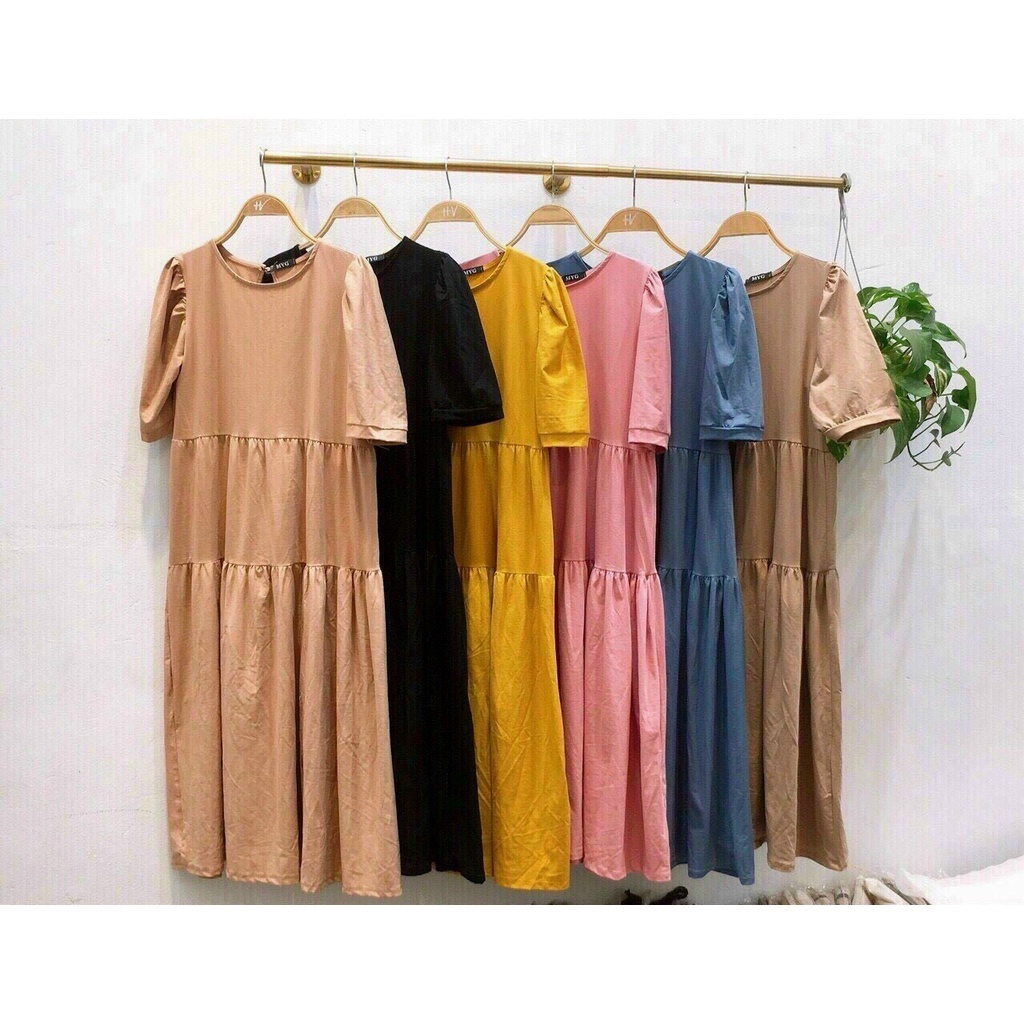 Đầm bầu công sở♥️FREESHIP♥️váy bầu thiết kế cực xinh, tay phồng, chất lụa thoáng mát