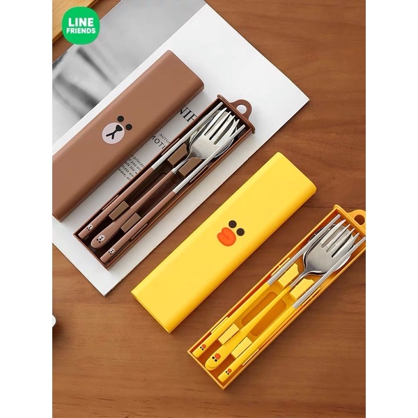HÀNG SẴN Bộ thìa đũa dĩa nĩa  Line Friends hình vịt Sally gấu Brown