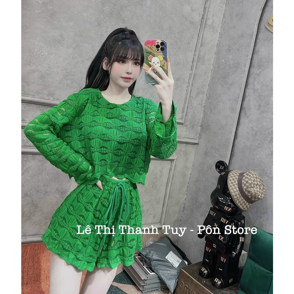 GKM_FREESHIP Sét bộ đồ nữ áo tay dài croptop mix quần đùi ống rộng cùng tone màu giản đơn phong cách nhẹ nhàng LUNA DSS