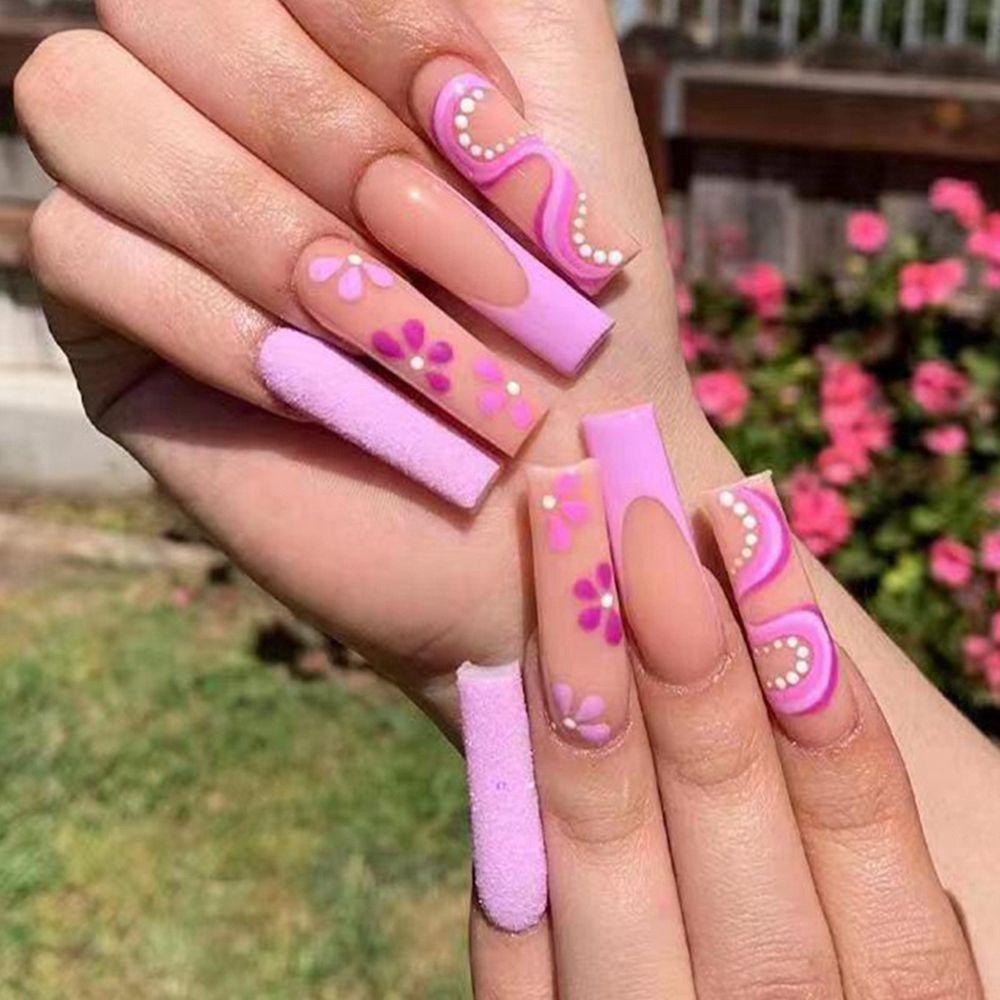 NIUYOU Hộp 24 Móng Tay Giả Đính Đá Trang Trí Xinh Xắn