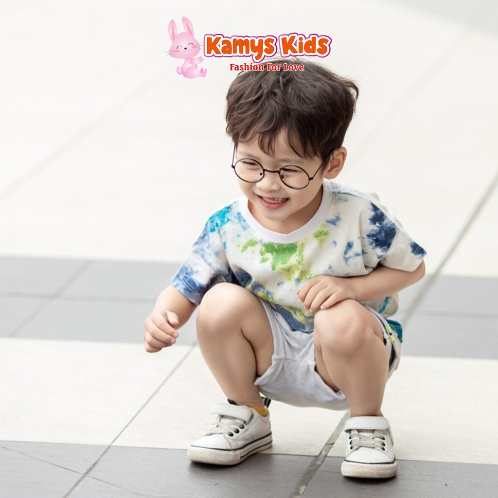 Set áo cộc tay quần đùi trẻ em KAMYS KIDS loang màu lạ mắt cho bé gái từ 9-23kg