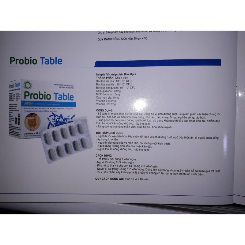 Men tiêu hoá Probio Table hiệu quả tiêu chảy táo bón người trưởng thành 1 vỉ
