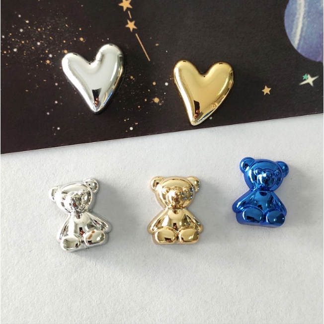 Charm gấu Teddy và trái tim nhũ bóng cho các bạn làm slime, dán Jibbitz, trang trí kẹp tóc, DIY