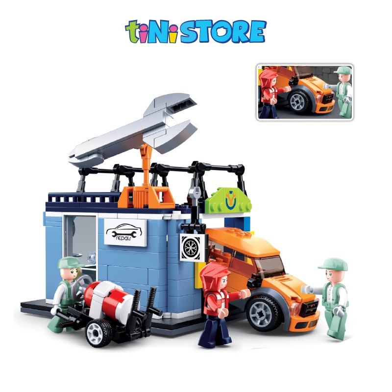 Đồ chơi lắp ráp sáng tạo lego cửa hàng bảo trì ô tô TINITOY 340 mảnh ghép YY741988