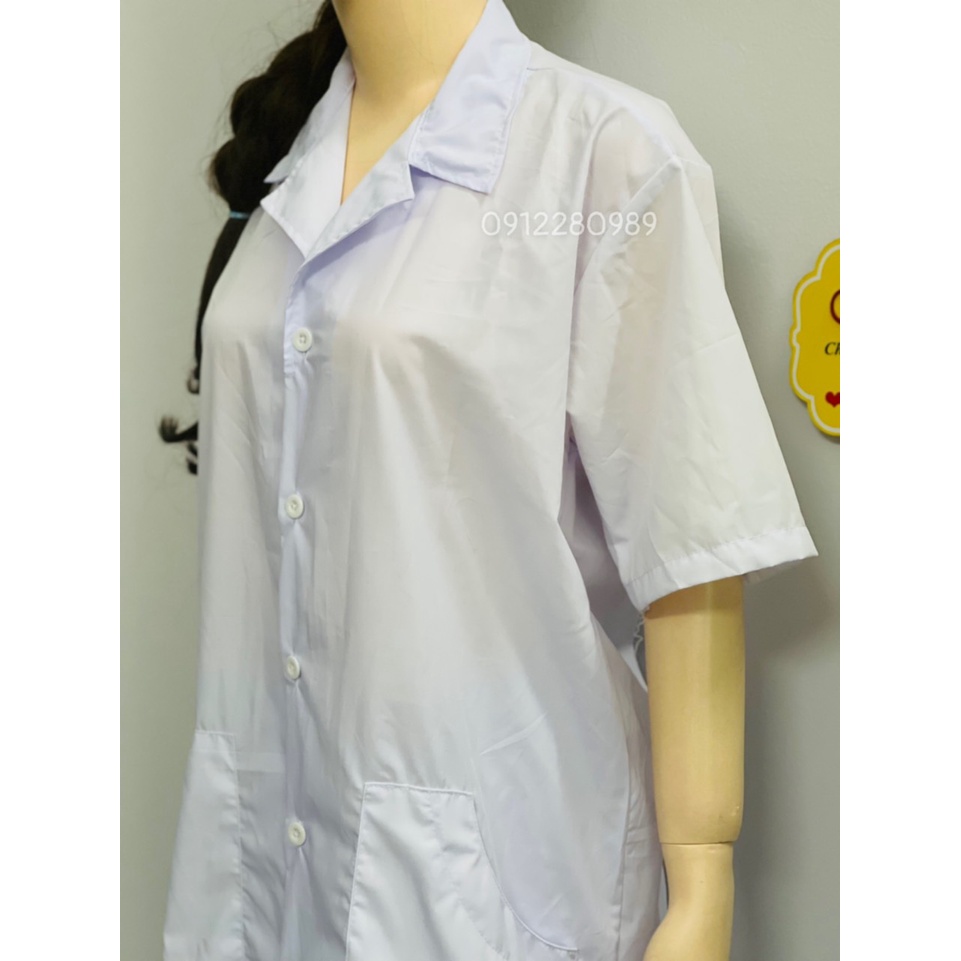 Áo Blouse y tế tay ngắn dài gối vải silk mịn mát _ Hình chụp thật