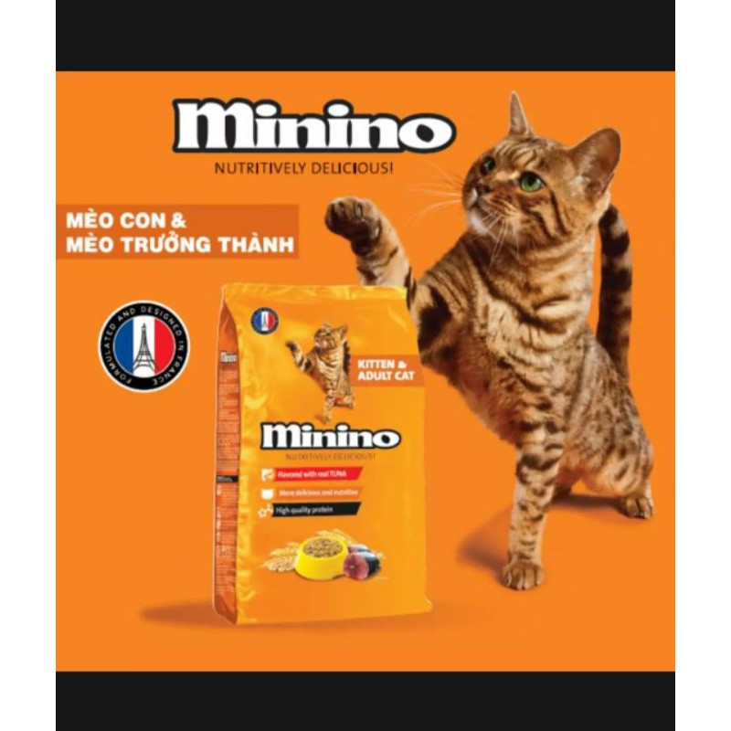 [Mã 267FMCGSALE giảm 8% đơn 500K] Thức ăn cho mèo Minino vị cá ngừ kitten &amp; adult cat!!! Gói 480g