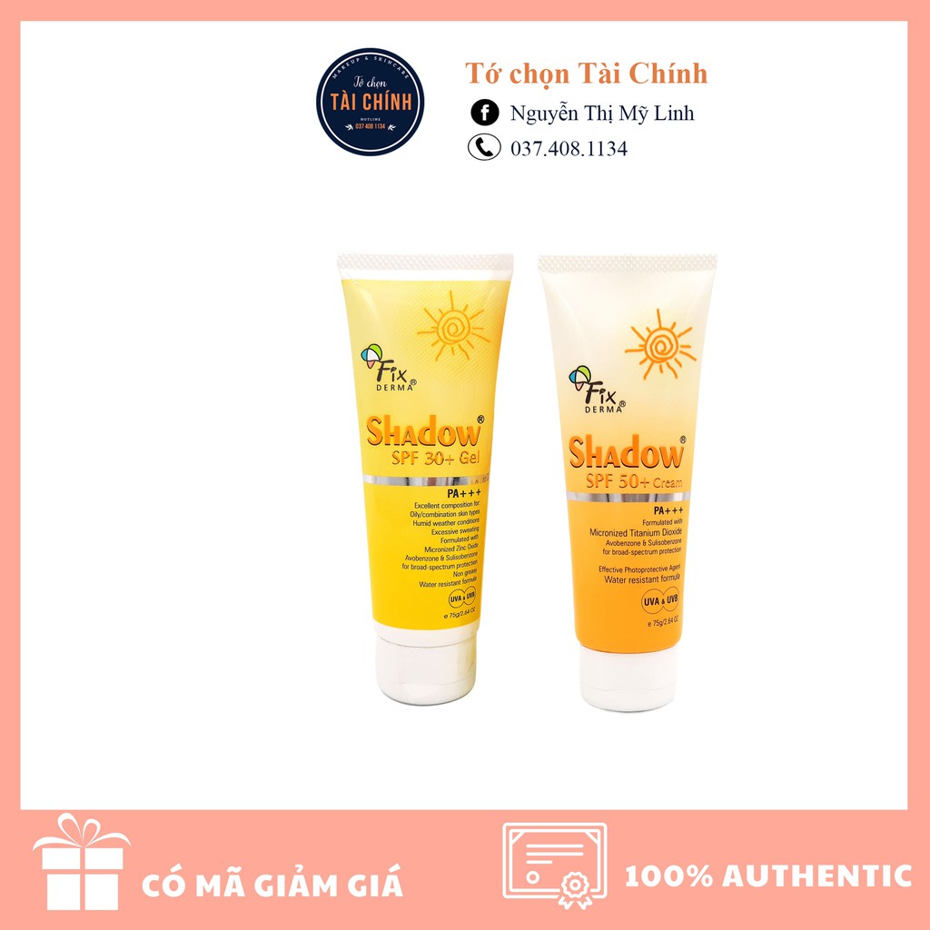 Kem Chống Nắng Shadow SPF 50+ cream (75g) - Fixderma Shadow SPF 30+ (75g) gel | BigBuy360 - bigbuy360.vn