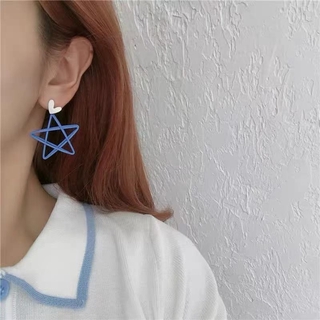 Small fresh love blue hollow five-pointed star earrings