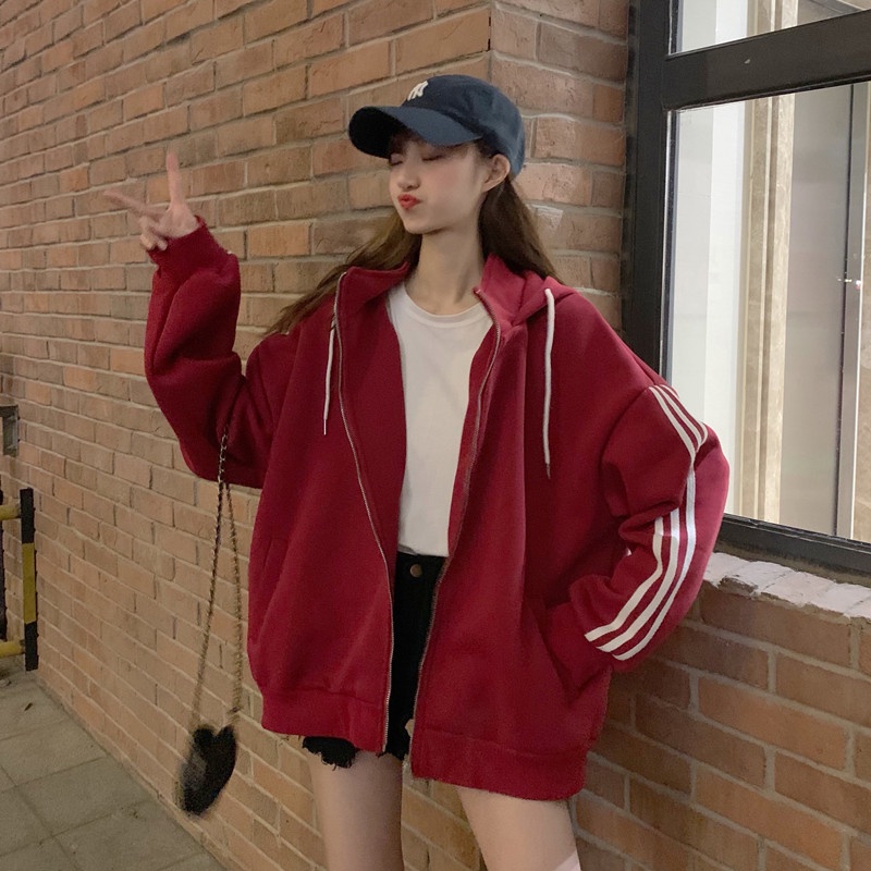 IELGY  Áo Nỉ Tay Dài Cổ Lọ Dáng Rộng Có Khóa Kéo Thời Trang Cho Nữ