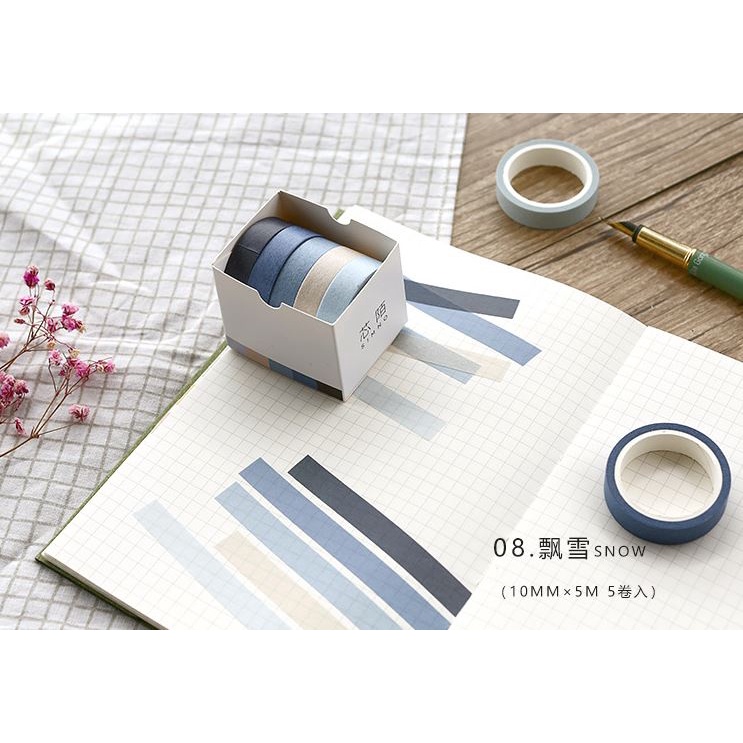 Bộ 5 Cuộn Băng Dính Washi Flowertree Dùng Để Trang Trí E135