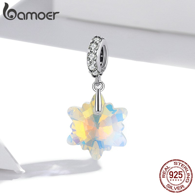 Hạt phụ kiện trang sức Bamoer Scc1979 hình bông tuyết nhiều màu bằng bạc 925 4.5mm dùng làm đồ trang sức thủ công